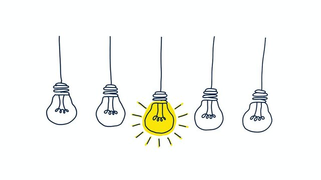 Best Idea Among All Light Bulb Concept, Fining Dynamic Most Talented Person for Business., Bright Yellow Filament Line Art Lightbulbs 