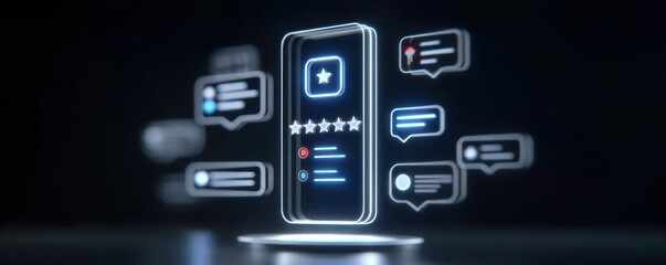 Naklejka premium A responsive system turns support evaluation rating and star feedback into learning even if opinion feels sad