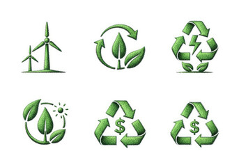 Obraz premium Eco Sustainability Icon Set Featuring Recycling And Wind Power.