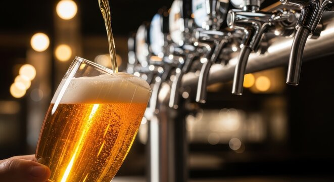 Beer Pouring Into Glass Bar Taps Background