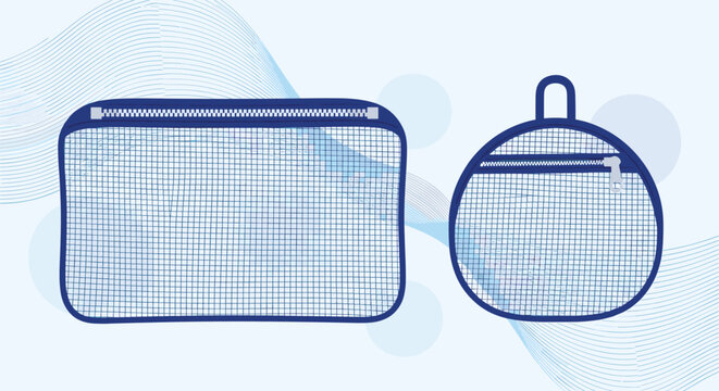 A set of two blue mesh laundry bags, one rectangular and one round, for washing delicate clothing in a washing machine.