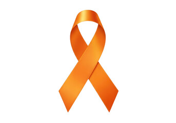 Realistic orange awareness ribbon symbol for multiple sclerosis, leukemia, kidney cancer, or selfinjury prevention, isolated on transparent background