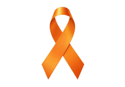 Realistic orange awareness ribbon symbol for multiple sclerosis, leukemia, kidney cancer, or selfinjury prevention, isolated on transparent background