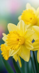 Fototapeta premium Yellow Daffodils with Water Drops Macro
