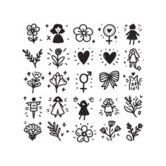 doodle  playful outline ribbon and lifestyle vector icons