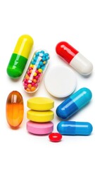 Colorful Pills Capsules Medicine Drugs White Background