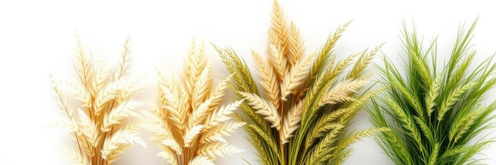 Golden Wheat Ears Collection Isolated on White Background