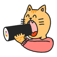 恵方巻きを食べる茶トラのねこ