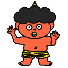 驚いた顔の赤鬼