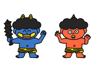 かわいい青鬼と赤鬼のイラスト