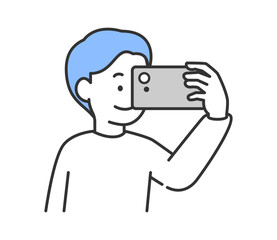 スマートフォンで撮影する男性のイラスト　ベクター