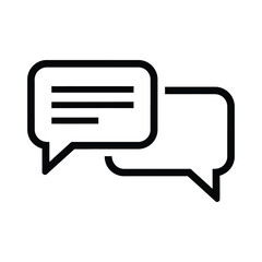 Silhouette of two chat bubbles in black outline on white background