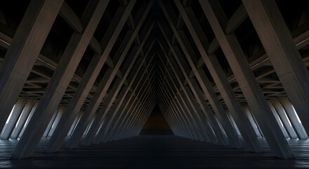 Fototapeta premium Dark Industrial Corridor or Tunnel Background with Metal Pipes and Abstract Structure