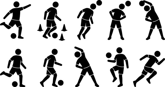 Set of Sports Athlete Silhouettes: Soccer, football Running, and Fitness