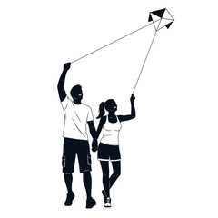 Man and woman flying a kite Isolated On Transparent Background.