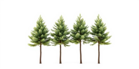 Pine Trees Isolated on White Background - Vector Illustration