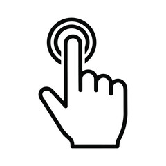 Silhouette line art of a hand clicking a button with a ripple effect.