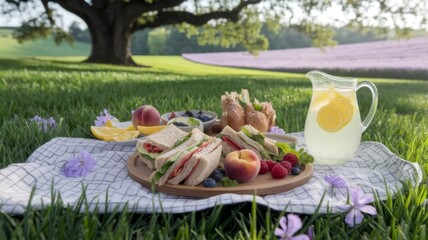 Sunny Picnic with Fresh Sandwiches and Lemonade in Spring Park