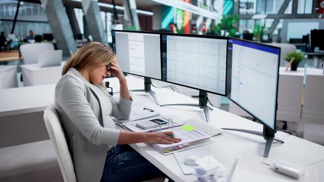 Stressed Female Accountant Overwhelmed