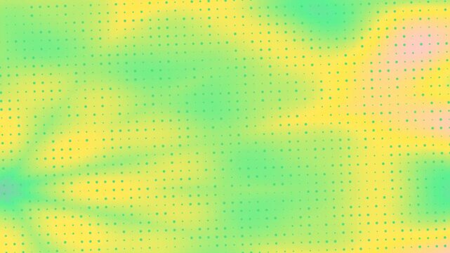 Abstract image features a gradient of green, yellow, and purple with a halftone dot pattern