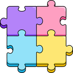 Fototapeta premium Pastel Purple Pink Light Blue Yellow Four Interlocking Jigsaw Puzzle Pieces Flat Cartoon Vector Illustration