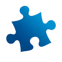 Fototapeta premium Blue gradient puzzle piece with distinct notches and protrusions isolated on white background