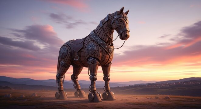 Giant Wooden Horse Landscape Sunset