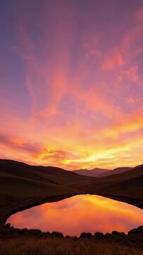 Landscape Infusion A static shot of a minimalist natural landscape (e.g., distant rolling hills, a calm body of water) where the sky's warm-cool crossfade subtly reflects onto or illuminates parts of
