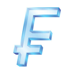 Fototapeta premium Transparent glass franc 3D icon sign. Glossy blue franc currency symbol. Representing money, finance, payment, banking, and economic concepts in digital design. EPS file.