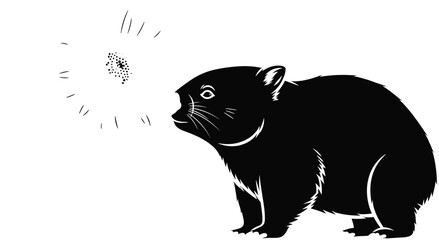 Black bear cub illustration sniffing insect, minimalist black and white wildlife silhouette, cute forest animal artwork, modern vector style design © LITON WORLD