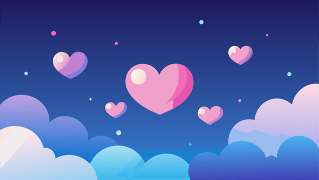 Whimsical night sky with floating hearts