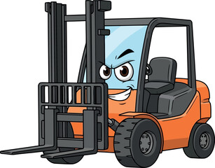 Cartoon Orange Forklift with Smiling Face Illustration for Warehouse and Logistics Concepts © Collect Silhouettes
