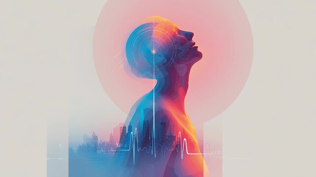 Longevity future health concept illustration, abstract human silhouette integrated with advanced health systems, soft futuristic glow, clean minimal composition, optimistic and scientific atmosphere