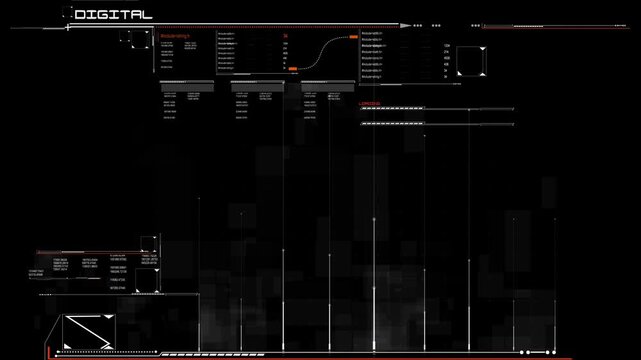 HUD infographic Alpha PNG.Technological pattern.Good for tech video overlay.As HUD Futuristic HUD Interface Display with Targeting Reticle and Data Stream Overlay