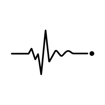 A distinct and irregular line resembling an electrocardiogram (ECG) trace with a single dot at the end, symbolizing health, life, medical monitoring, and vitality.