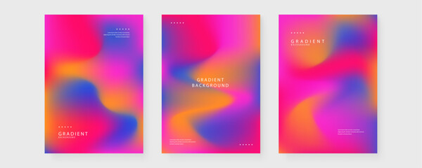 Collection of three vibrant posters with pink and blue neon mesh gradients ideal for electronic music events and party flyers © Badr Warrior