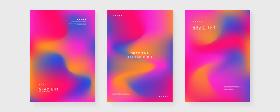 Collection of three vibrant posters with pink and blue neon mesh gradients ideal for electronic music events and party flyers
