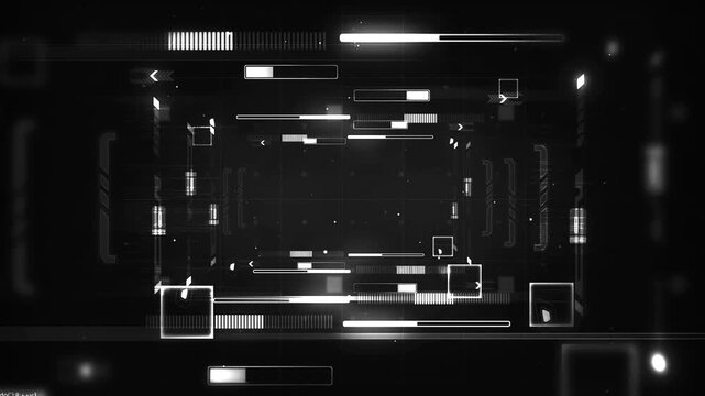 Motion graphic of data matrix simulation digital line and grid technology with futuristic HUD screen on ai abstract Futuristic HUD Interface Display with Targeting Reticle and Data Stream Overlay