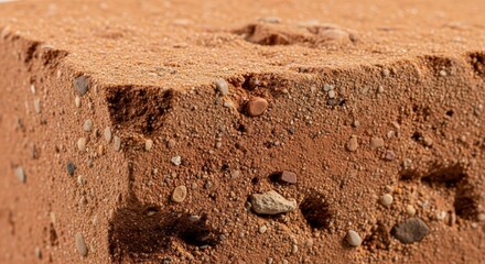 Rough texture of a fired clay building unit shows coarse aggregate embedded in its surface