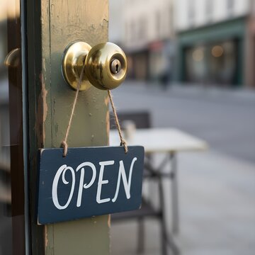 가게문고리에 달린 오픈팻말an open sign on the door of a shop