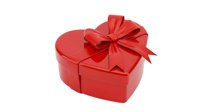 Red heart shaped gift box with ribbon isolated on transparent background