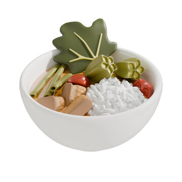 Cute 3D Filipino Sinigang Dish with Rice