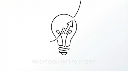 Continuous Line Art of Light Bulb with Growth Arrow for Business Innovation Concept