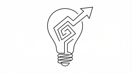 Continuous Line Art of Light Bulb with Growth Arrow for Business Innovation Concept