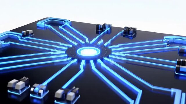 Complex outdated circuit board powering down then rebooting into cleaner efficient minimalist design with optimal steady energy flow.