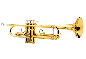 Obraz premium Shiny brass trumpet with silver accents on a black background isolated on transparent background