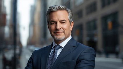 Fototapeta premium Confident senior executive depicted in an urban setting.png
