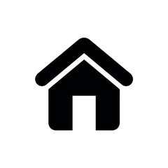 Vector A simple and modern black silhouette icon of a house with a pointed roof and a central door representing home or property.