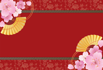 中華風フレーム飾り　春の桜背景