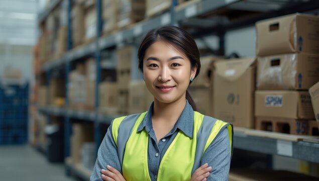 Image of an Asian woman laboring in a warehouse.png